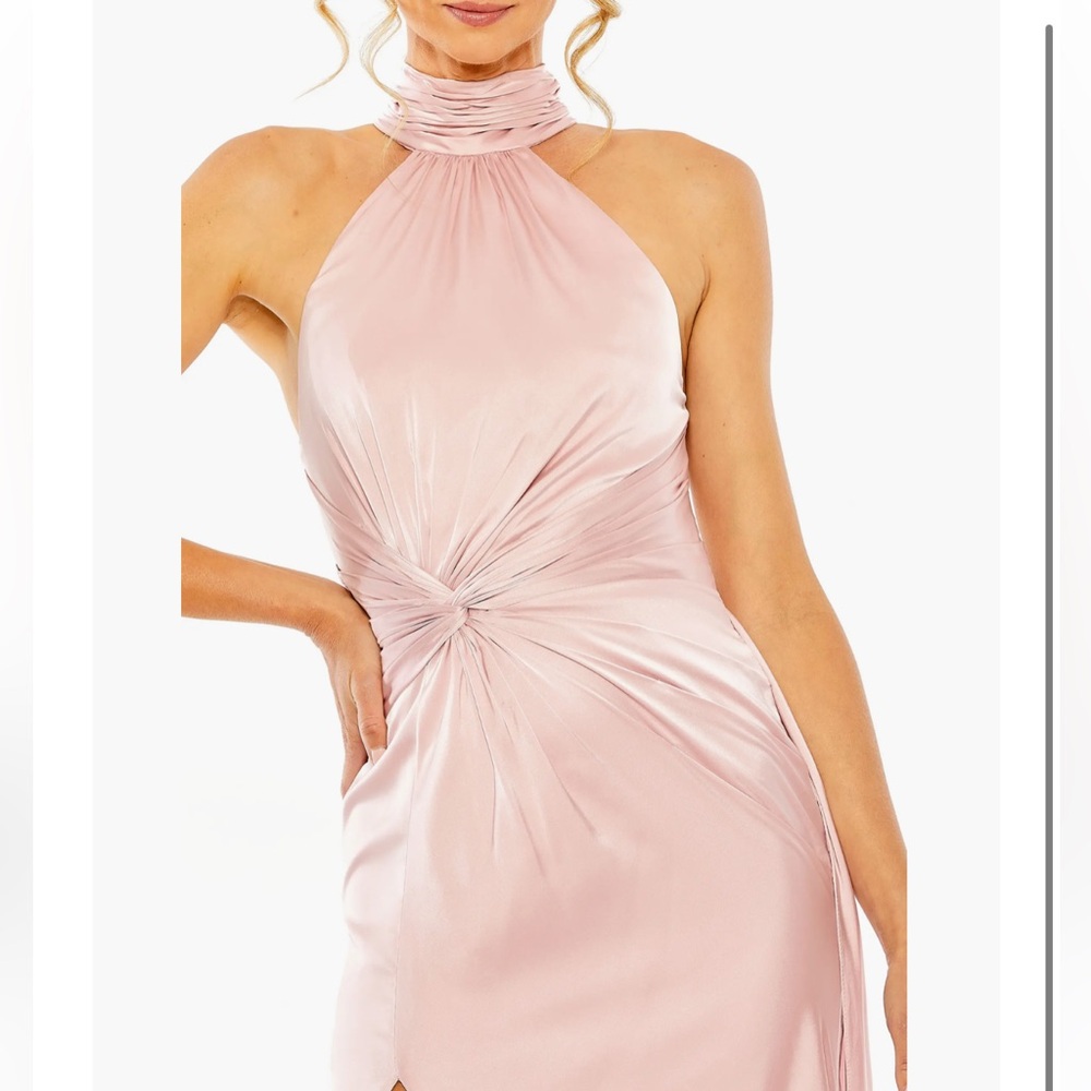 Ieena for Mac Duggal Side Ruched Satin Halter Gown - Picture 4 of 9